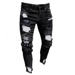 Men Stretchy Ripped Skinny Biker